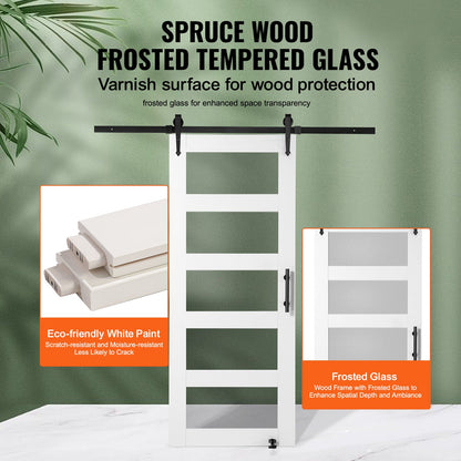 VEVOR Barn Door and Hardware Kit, 32" x 84" Wood and Glass Sliding Barn Door, Smoothly and Quietly, Barn Door Kit with 8-in-1 Floor Guide and Door Handle, Spruce Wood Slab and Frosted Glass - BLGCMTZSMMKB1JTBCV0 - view 4