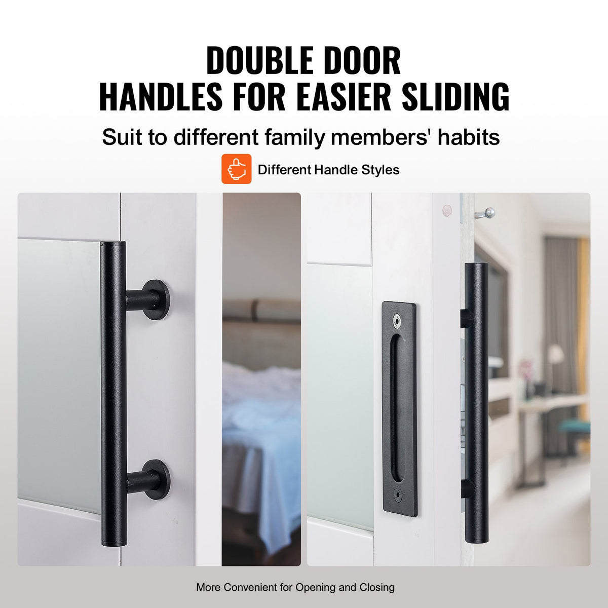 VEVOR Barn Door and Hardware Kit, 32" x 84" Wood and Glass Sliding Barn Door, Smoothly and Quietly, Barn Door Kit with 8-in-1 Floor Guide and Door Handle, Spruce Wood Slab and Frosted Glass - BLGCMTZSMMKB1JTBCV0 - view 7