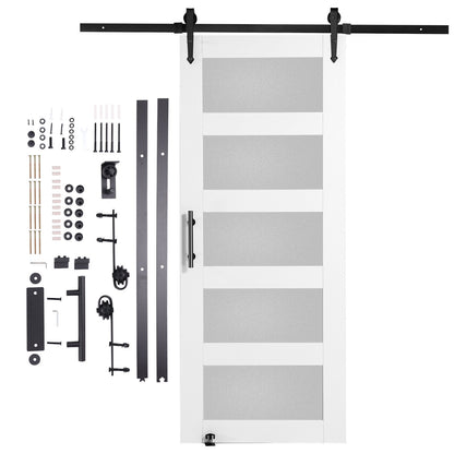 VEVOR Barn Door and Hardware Kit, 32" x 84" Wood and Glass Sliding Barn Door, Smoothly and Quietly, Barn Door Kit with 8-in-1 Floor Guide and Door Handle, Spruce Wood Slab and Frosted Glass - BLGCMTZSMMKB1JTBCV0 - view 10
