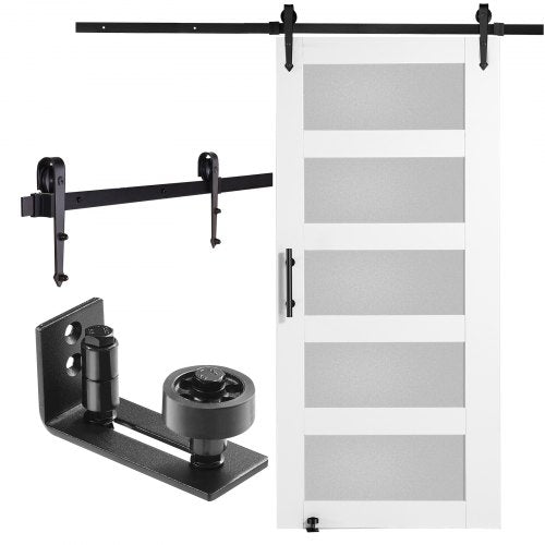 VEVOR Barn Door and Hardware Kit, 42" x 84" Wood and Glass Sliding Barn Door, Smoothly and Quietly, Barn Door Kit with 8-in-1 Floor Guide and Door Handle, Spruce Wood Slab and - BLGCMTZSMMKBKWTW9V0 - view 1