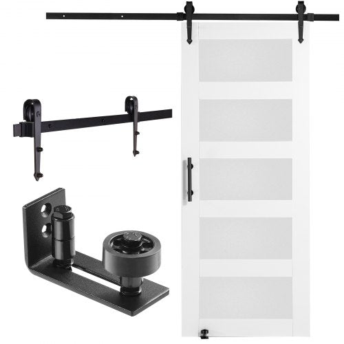VEVOR Barn Door and Hardware Kit, 30" x 84" Wood and Glass Sliding Barn Door, Smoothly and Quietly, Barn Door Kit with 8-in-1 Floor Guide and Door Handle, Spruce Wood Slab and - BLGCMTZSMMKBUDZ9SV0 - view 1