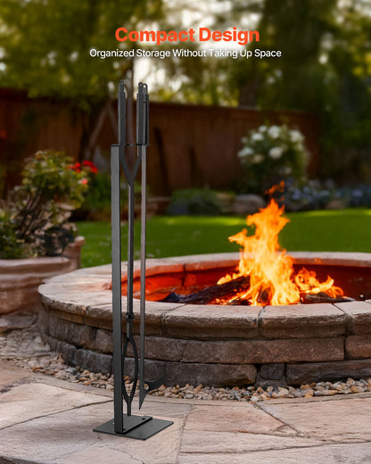 VEVOR Fireplace Tool Set, 3 PCS Fire Tool Set and Holder with Stand, Tongs, Fire Place Poker, Wrought Iron Fireplace Accessories for Campfire Backyard Bonfire Indoor/Outdoor, Black - BLGJTJ3JTCXGS1KU6001V0 - view 6
