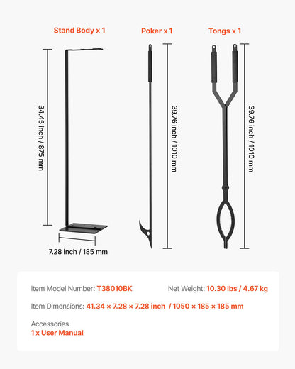 VEVOR Fireplace Tool Set, 3 PCS Fire Tool Set and Holder with Stand, Tongs, Fire Place Poker, Wrought Iron Fireplace Accessories for Campfire Backyard Bonfire Indoor/Outdoor, Black - BLGJTJ3JTCXGS1KU6001V0 - view 8