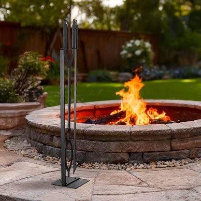 VEVOR Fireplace Tool Set, 3 PCS Fire Tool Set and Holder with Stand, Tongs, Fire Place Poker, Wrought Iron Fireplace Accessories for Campfire Backyard Bonfire Indoor/Outdoor, Black - BLGJTJ3JTCXGS1KU6001V0 - view 9