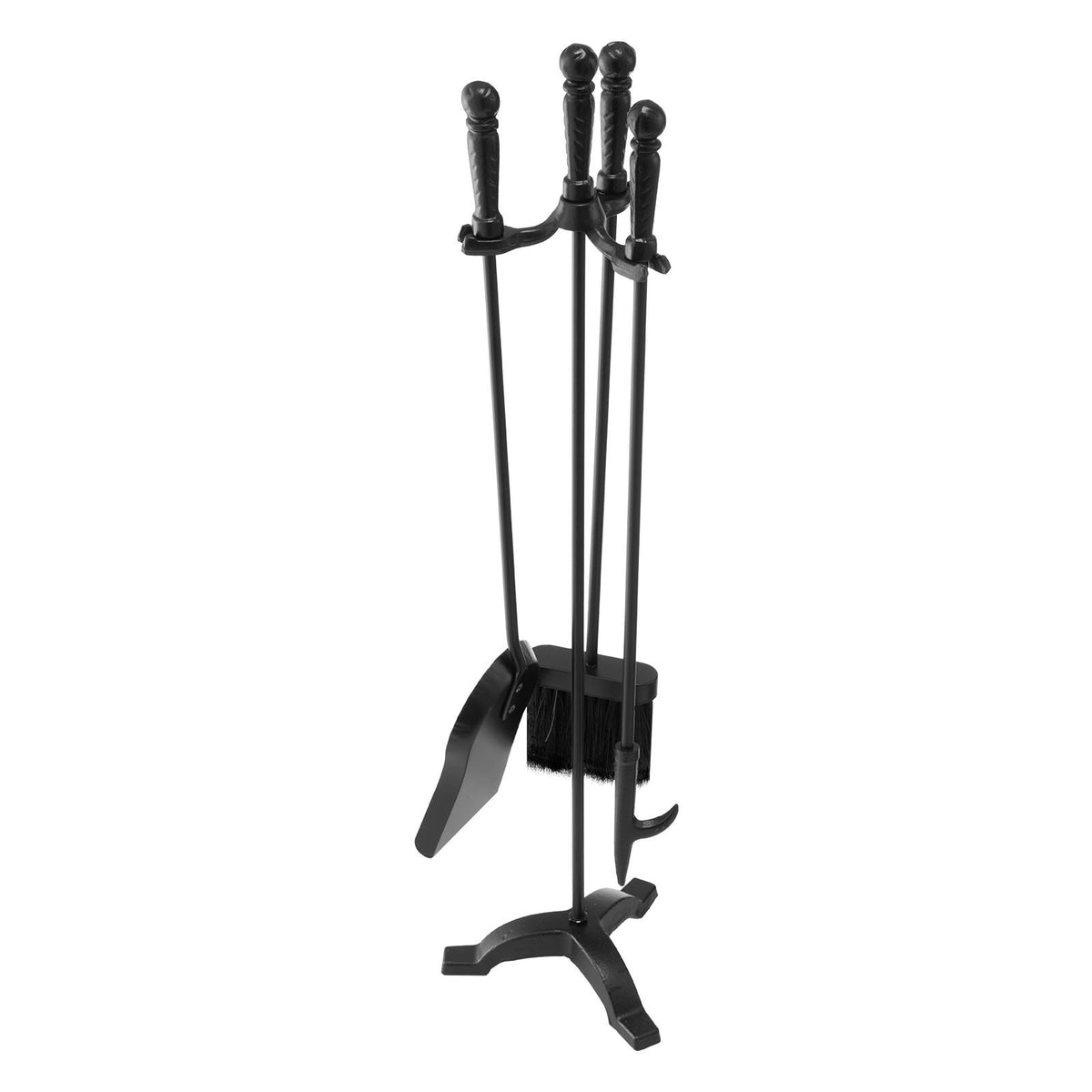 VEVOR Fireplace Tool Set, 4 PCS Fire Tool Set and Holder with Three-Prong Stand, Ash Shovel, Brush, Fire Place Poker, Wrought Iron Fireplace Accessories for Campfire Indoor/Outdoor, Black - BLGJTJ4JTSZGOB6QI001V0 - view 1