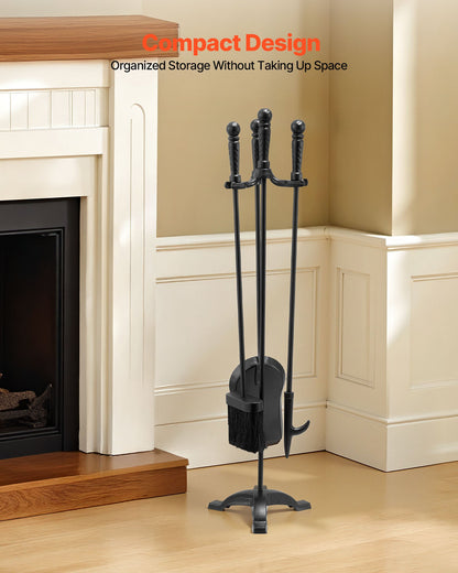 VEVOR Fireplace Tool Set, 4 PCS Fire Tool Set and Holder with Three-Prong Stand, Ash Shovel, Brush, Fire Place Poker, Wrought Iron Fireplace Accessories for Campfire Indoor/Outdoor, Black - BLGJTJ4JTSZGOB6QI001V0 - view 6