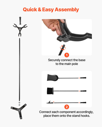 VEVOR Fireplace Tool Set, 4 PCS Fire Tool Set and Holder with Three-Prong Stand, Ash Shovel, Brush, Fire Place Poker, Wrought Iron Fireplace Accessories for Campfire Indoor/Outdoor, Black - BLGJTJ4JTSZGOB6QI001V0 - view 7
