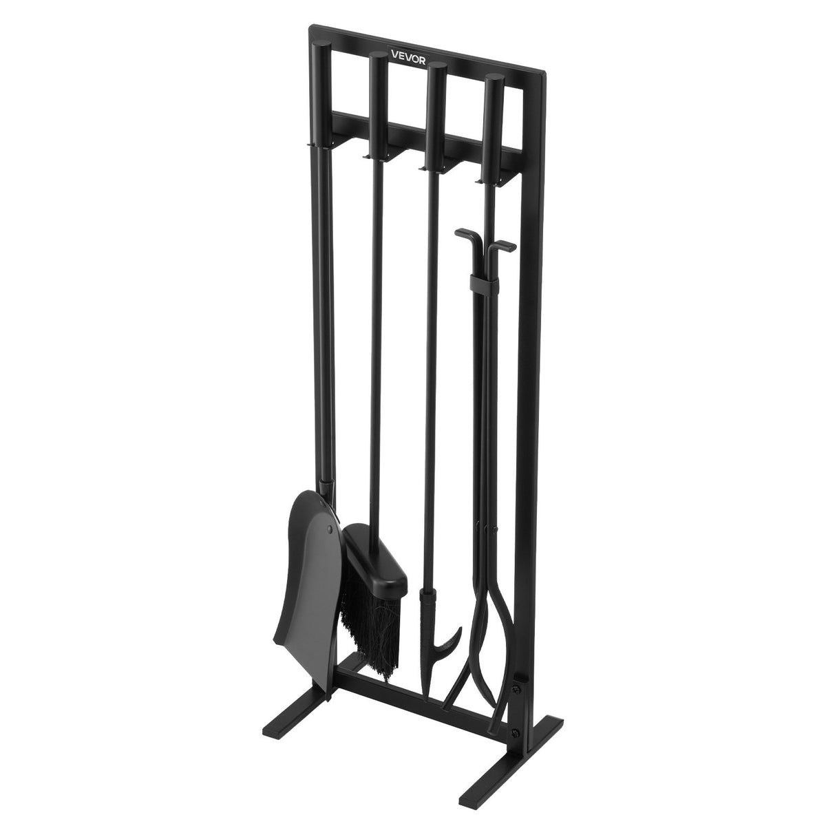 VEVOR Fireplace Tool Set, 5 PCS Fire Tool Set and Holder with Square-Frame Stand, Tongs, Ash Shovel, Brush, Fire Place Poker, Wrought Iron Steel Fireplace Accessories for Indoor/Outdoor, Black - BLGJTJ5JTFKGGFSK1001V0 - view 1