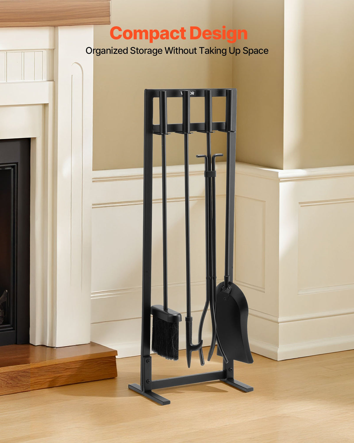 VEVOR Fireplace Tool Set, 5 PCS Fire Tool Set and Holder with Square-Frame Stand, Tongs, Ash Shovel, Brush, Fire Place Poker, Wrought Iron Steel Fireplace Accessories for Indoor/Outdoor, Black - BLGJTJ5JTFKGGFSK1001V0 - view 6