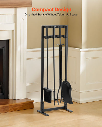 VEVOR Fireplace Tool Set, 5 PCS Fire Tool Set and Holder with Square-Frame Stand, Tongs, Ash Shovel, Brush, Fire Place Poker, Wrought Iron Steel Fireplace Accessories for Indoor/Outdoor, Black - BLGJTJ5JTFKGGFSK1001V0 - view 6