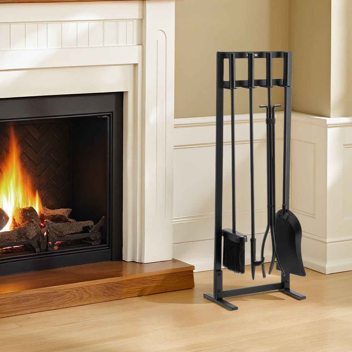 VEVOR Fireplace Tool Set, 5 PCS Fire Tool Set and Holder with Square-Frame Stand, Tongs, Ash Shovel, Brush, Fire Place Poker, Wrought Iron Steel Fireplace Accessories for Indoor/Outdoor, Black - BLGJTJ5JTFKGGFSK1001V0 - view 9