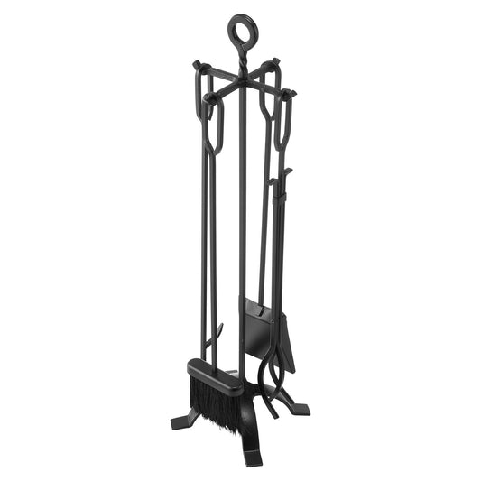 VEVOR Fireplace Tool Set, 5 PCS Fire Tool Set and Holder with Four-Prong Stand, Tongs, Ash Shovel, Brush, Fire Place Poker, Wrought Iron Fireplace Accessories for Campfire Indoor/Outdoor, Black - BLGJTJ5JTSZGDJ6II001V0 - view 1