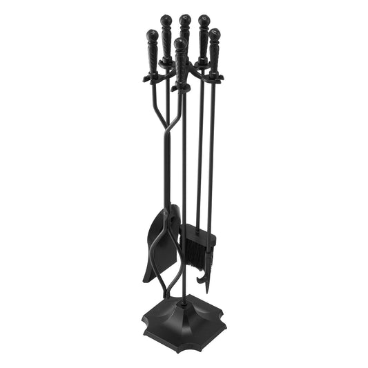 VEVOR Fireplace Tool Set, 5 PCS Fire Tool Set and Holder with Five-Prong Stand, Tongs, Ash Shovel, Brush, Fire Place Poker, Wrought Iron Fireplace Accessories for Campfire Indoor/Outdoor, Black - BLGJTJ5JTWZG9M137001V0 - view 1
