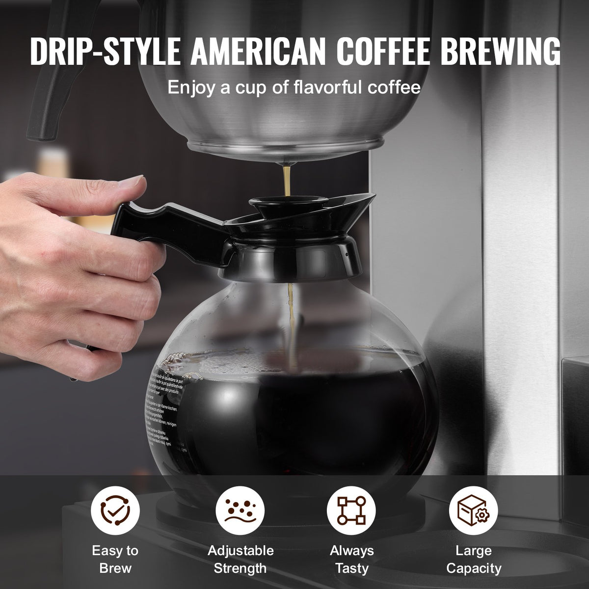 VEVOR 12 Cups Commercial Drip Coffee Maker, Coffee Maker Machine with 3 Glass Carafes and 3 Warmer Plates, Stainless Steel Pour Over Coffee Brewer with Auto Water Intake, for Restaurant Office Cafe - BLHSYMSKFJ3GTVTPSV1 - view 7