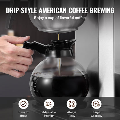 VEVOR 12 Cups Commercial Drip Coffee Maker, Coffee Maker Machine with 3 Glass Carafes and 3 Warmer Plates, Stainless Steel Pour Over Coffee Brewer with Auto Water Intake, for Restaurant Office Cafe - BLHSYMSKFJ3GTVTPSV1 - view 7