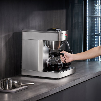VEVOR 12 Cups Commercial Drip Coffee Maker, Coffee Maker Machine with 3 Glass Carafes and 3 Warmer Plates, Stainless Steel Pour Over Coffee Brewer with Auto Water Intake, for Restaurant Office Cafe - BLHSYMSKFJ3GTVTPSV1 - view 9