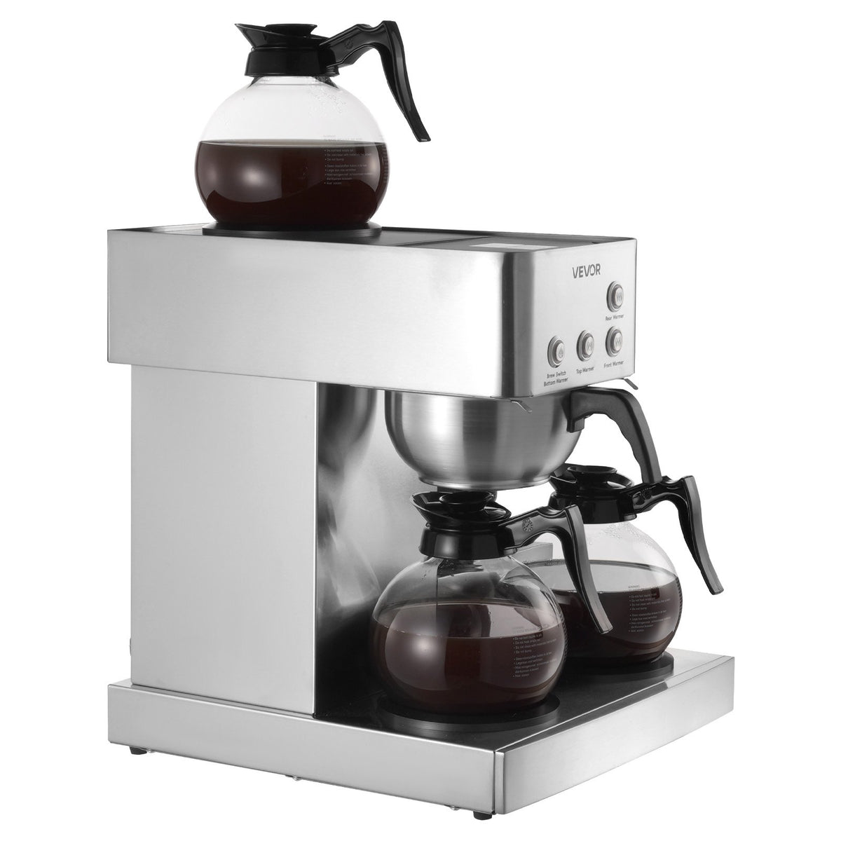 VEVOR Commercial Drip Coffee Maker, 12 Cups Coffee-Maker Machine with 4 Glass Carafes and 4 Decanter Warmer Plates, Stainless Steel Drip Style Coffee Brewer, for Restaurant, Office, Coffee Shop & Home - BLHSYMSKFJJXTVASK001V1 - view 10
