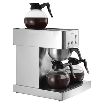 VEVOR Commercial Drip Coffee Maker, 12 Cups Coffee-Maker Machine with 4 Glass Carafes and 4 Decanter Warmer Plates, Stainless Steel Drip Style Coffee Brewer, for Restaurant, Office, Coffee Shop & Home - BLHSYMSKFJJXTVASK001V1 - view 10