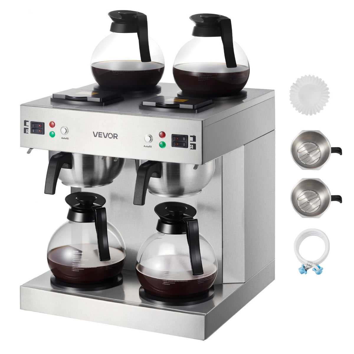 VEVOR Commercial Drip Coffee Maker, 24 Cups Coffee-Maker Machine with 4 Glass Carafes and 4 Decanter Warmer Plates, Stainless Steel Dual-Head Coffee Brewer, for Restaurant, Office, Coffee Shop & Home - BLHSYMSKFJJXVUPW1001V1 - view 1