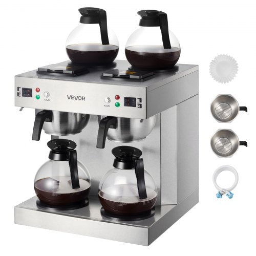 VEVOR Commercial Drip Coffee Maker, 24 Cups Coffee-Maker Machine with 4 Glass Carafes and 4 Decanter Warmer Plates, Stainless Steel Dual-Head Coffee Brewer, for Restaurant, Office, Coffee Shop & Home - BLHSYMSKFJJXVUPW1001V1 - view 2
