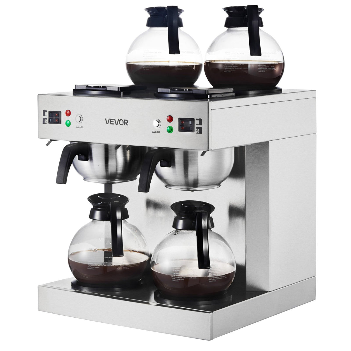VEVOR Commercial Drip Coffee Maker, 24 Cups Coffee-Maker Machine with 4 Glass Carafes and 4 Decanter Warmer Plates, Stainless Steel Dual-Head Coffee Brewer, for Restaurant, Office, Coffee Shop & Home - BLHSYMSKFJJXVUPW1001V1 - view 10