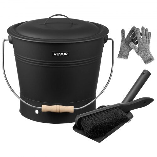 VEVOR Ash Bucket, 4 PCS with Lid, Shovel, Broom and Gloves, Metal Fireplace Charcoal Bucket and Ash Can, 2.6 GAL Large Capacity for Fireplace, Fire Pits, Wood Burning Stoves, Indoor and Outdoor - BLHT4JTDGYXTGG4LL001V0 - view 2