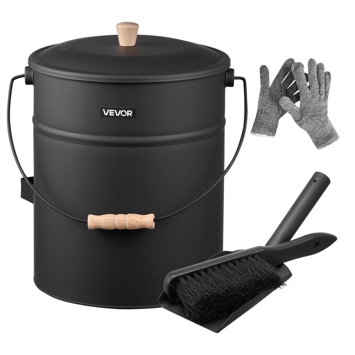 VEVOR Ash Bucket, 4 PCS with Lid, Shovel, Broom and Gloves, Metal Fireplace Charcoal Bucket and Ash Can, 4 GAL Large Capacity for Fireplace, Fire Pits, Wood Burning Stoves, Indoor and Outdoor - BLHT4JTDGYXTVHE1A001V0 - view 1