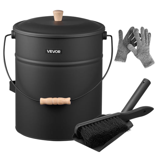 VEVOR Ash Bucket, 4 PCS with Lid, Shovel, Broom and Gloves, Metal Fireplace Charcoal Bucket and Ash Can, 4 GAL Large Capacity for Fireplace, Fire Pits, Wood Burning Stoves, Indoor and Outdoor - BLHT4JTDGYXTVHE1A001V0 - view 1