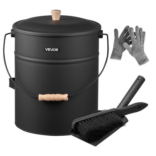 VEVOR Ash Bucket, 4 PCS with Lid, Shovel, Broom and Gloves, Metal Fireplace Charcoal Bucket and Ash Can, 4 GAL Large Capacity for Fireplace, Fire Pits, Wood Burning Stoves, Indoor and Outdoor - BLHT4JTDGYXTVHE1A001V0 - view 2
