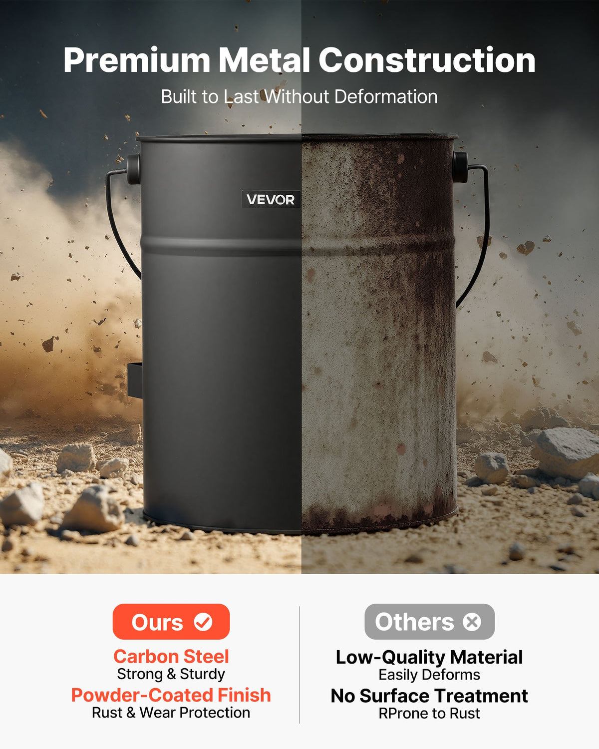 VEVOR Ash Bucket, 4 PCS with Lid, Shovel, Broom and Gloves, Metal Fireplace Charcoal Bucket and Ash Can, 4 GAL Large Capacity for Fireplace, Fire Pits, Wood Burning Stoves, Indoor and Outdoor - BLHT4JTDGYXTVHE1A001V0 - view 4