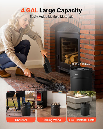 VEVOR Ash Bucket, 4 PCS with Lid, Shovel, Broom and Gloves, Metal Fireplace Charcoal Bucket and Ash Can, 4 GAL Large Capacity for Fireplace, Fire Pits, Wood Burning Stoves, Indoor and Outdoor - BLHT4JTDGYXTVHE1A001V0 - view 5
