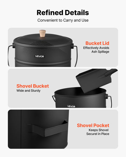 VEVOR Ash Bucket, 4 PCS with Lid, Shovel, Broom and Gloves, Metal Fireplace Charcoal Bucket and Ash Can, 4 GAL Large Capacity for Fireplace, Fire Pits, Wood Burning Stoves, Indoor and Outdoor - BLHT4JTDGYXTVHE1A001V0 - view 6
