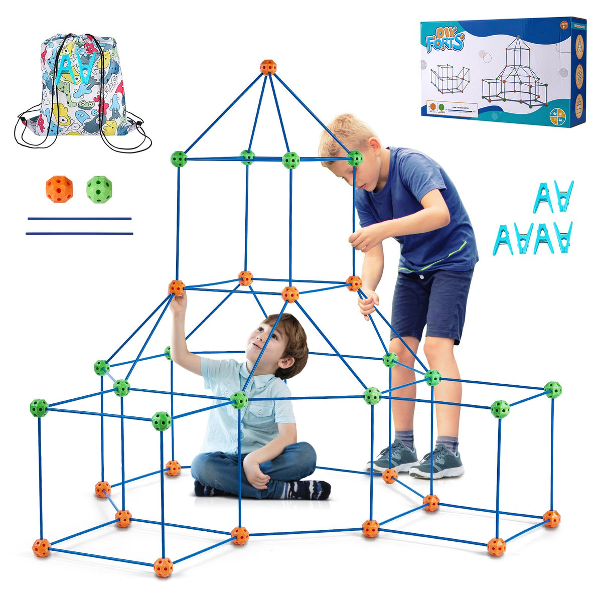 VEVOR Fort Building Kit for Kids, 120PCS STEM Building Toys, Educational Gift for 4 5 6 7 8+ Year Old Boys & Girls, Indoor Outdoor Play Tent Builder Set Construction Toys with 80 Rods and 40 Balls - BLJZTJCZK1200B4AEV0 - view 1