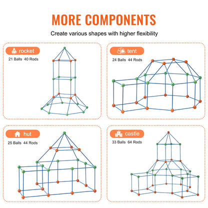 VEVOR Fort Building Kit for Kids, 120PCS STEM Building Toys, Educational Gift for 4 5 6 7 8+ Year Old Boys & Girls, Indoor Outdoor Play Tent Builder Set Construction Toys with 80 Rods and 40 Balls - BLJZTJCZK1200B4AEV0 - view 5