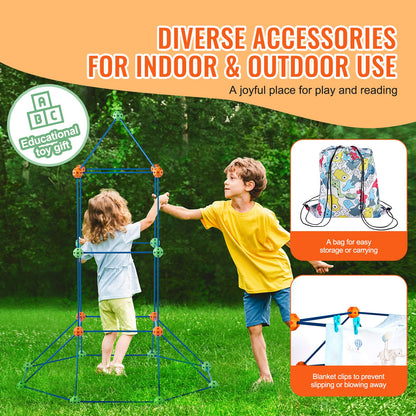 VEVOR Fort Building Kit for Kids, 120PCS STEM Building Toys, Educational Gift for 4 5 6 7 8+ Year Old Boys & Girls, Indoor Outdoor Play Tent Builder Set Construction Toys with 80 Rods and 40 Balls - BLJZTJCZK1200B4AEV0 - view 6