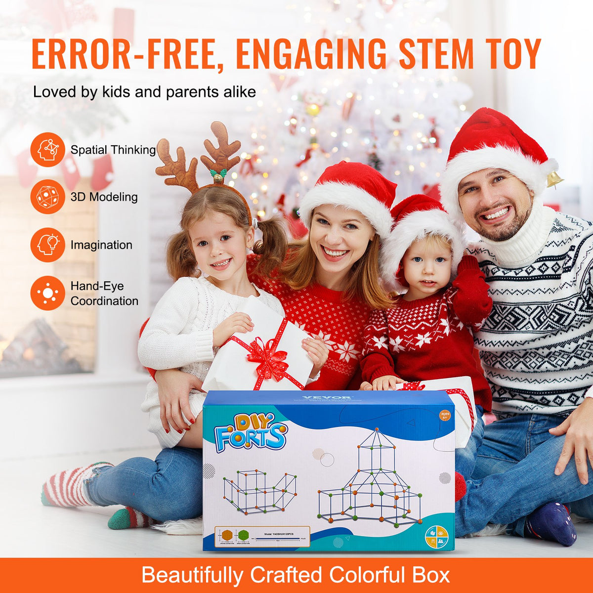 VEVOR Fort Building Kit for Kids, 120PCS STEM Building Toys, Educational Gift for 4 5 6 7 8+ Year Old Boys & Girls, Indoor Outdoor Play Tent Builder Set Construction Toys with 80 Rods and 40 Balls - BLJZTJCZK1200B4AEV0 - view 7