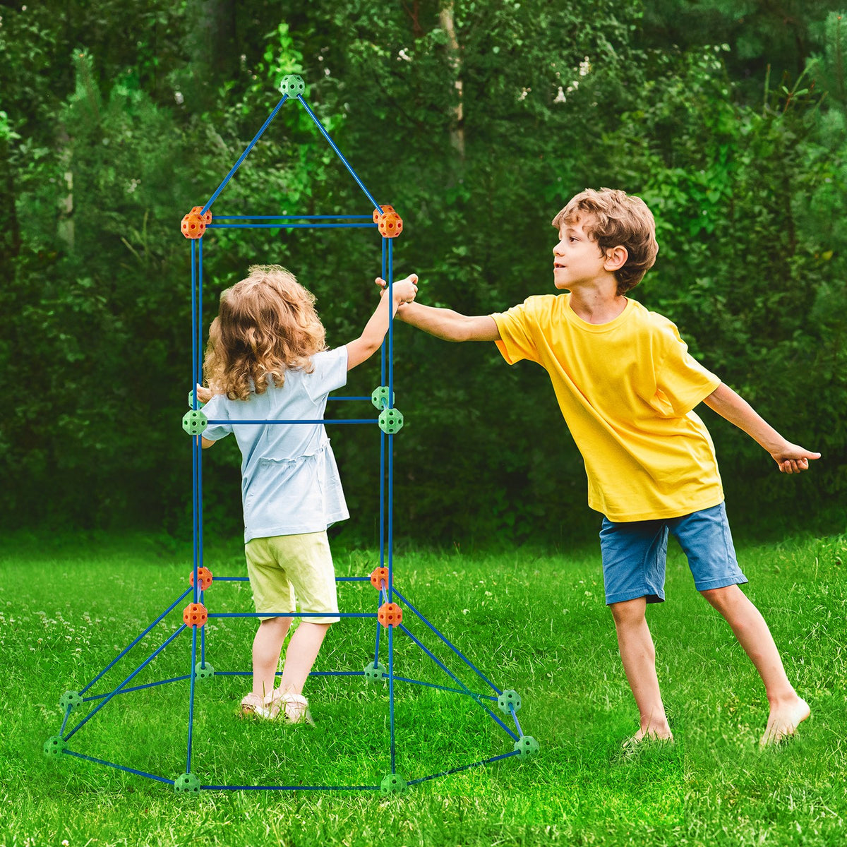 VEVOR Fort Building Kit for Kids, 120PCS STEM Building Toys, Educational Gift for 4 5 6 7 8+ Year Old Boys & Girls, Indoor Outdoor Play Tent Builder Set Construction Toys with 80 Rods and 40 Balls - BLJZTJCZK1200B4AEV0 - view 9