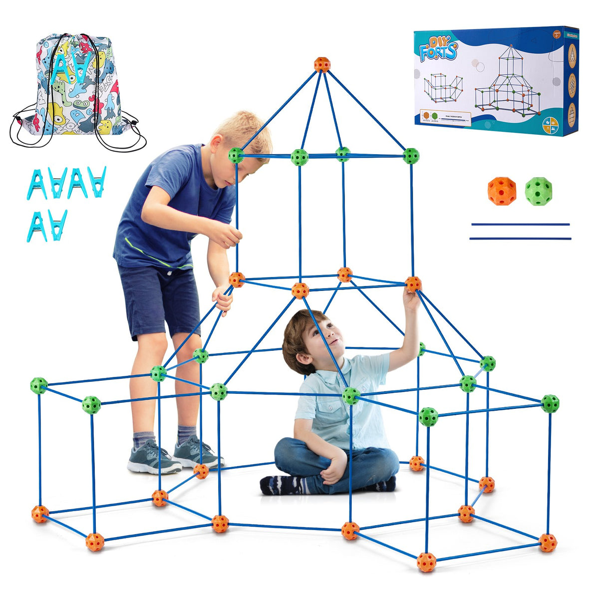 VEVOR Fort Building Kit for Kids, 120PCS STEM Building Toys, Educational Gift for 4 5 6 7 8+ Year Old Boys & Girls, Indoor Outdoor Play Tent Builder Set Construction Toys with 80 Rods and 40 Balls - BLJZTJCZK1200B4AEV0 - view 10