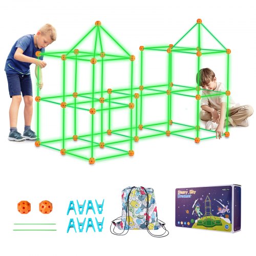 VEVOR Fort Building Kit for Kids, 140PCS Glow in The Dark STEM Building Toys, Educational Gift for 4 5 6 7 8+ Year Old Boys & Girls Indoor Outdoor Play Tent Construction Toys with 96 Rods and 44 Balls - BLJZTJCZK1401BKE9V0 - view 2