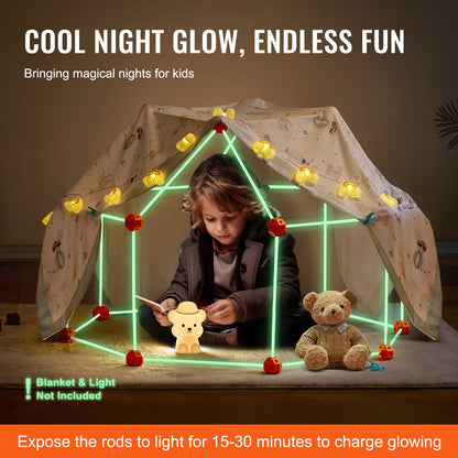 VEVOR Fort Building Kit for Kids, 140PCS Glow in The Dark STEM Building Toys, Educational Gift for 4 5 6 7 8+ Year Old Boys & Girls Indoor Outdoor Play Tent Construction Toys with 96 Rods and 44 Balls - BLJZTJCZK1401BKE9V0 - view 4