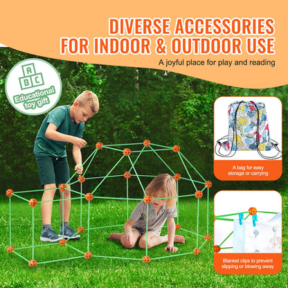 VEVOR Fort Building Kit for Kids, 140PCS Glow in The Dark STEM Building Toys, Educational Gift for 4 5 6 7 8+ Year Old Boys & Girls Indoor Outdoor Play Tent Construction Toys with 96 Rods and 44 Balls - BLJZTJCZK1401BKE9V0 - view 7