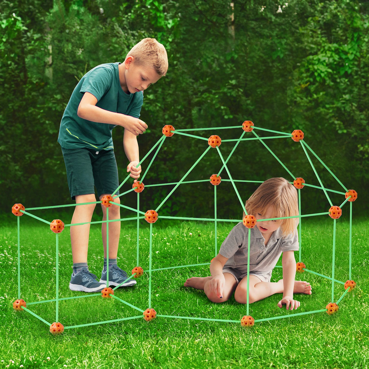 VEVOR Fort Building Kit for Kids, 140PCS Glow in The Dark STEM Building Toys, Educational Gift for 4 5 6 7 8+ Year Old Boys & Girls Indoor Outdoor Play Tent Construction Toys with 96 Rods and 44 Balls - BLJZTJCZK1401BKE9V0 - view 9
