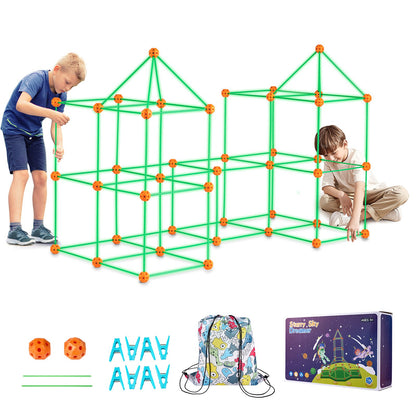 VEVOR Fort Building Kit for Kids, 140PCS Glow in The Dark STEM Building Toys, Educational Gift for 4 5 6 7 8+ Year Old Boys & Girls Indoor Outdoor Play Tent Construction Toys with 96 Rods and 44 Balls - BLJZTJCZK1401BKE9V0 - view 10