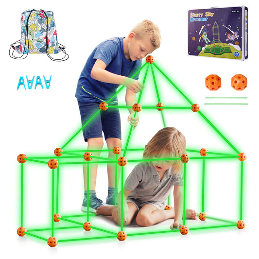 VEVOR Fort Building Kit for Kids, 85PCS Glow in The Dark STEM Building Toys, Educational Gift for 4 5 6 7 8+ Year Old Boys & Girls, Indoor Outdoor Play Tent Construction Toys with 55 Rods and 30 Balls - BLJZTJCZK85J79GDAV0 - view 1