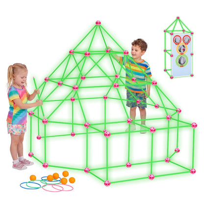 VEVOR Glow-in-the-Dark Fort Building Kit for Kids, 140PCS STEM Builder Toys, for 4 5 6 7 8+ Year Old Boys Girls, Upgraded Balls, Ring & Ball Toss, Educational Activity Indoor Outdoor Play, Storage Bag - BLJZTJCZKSL112RJ0001V0 - view 1
