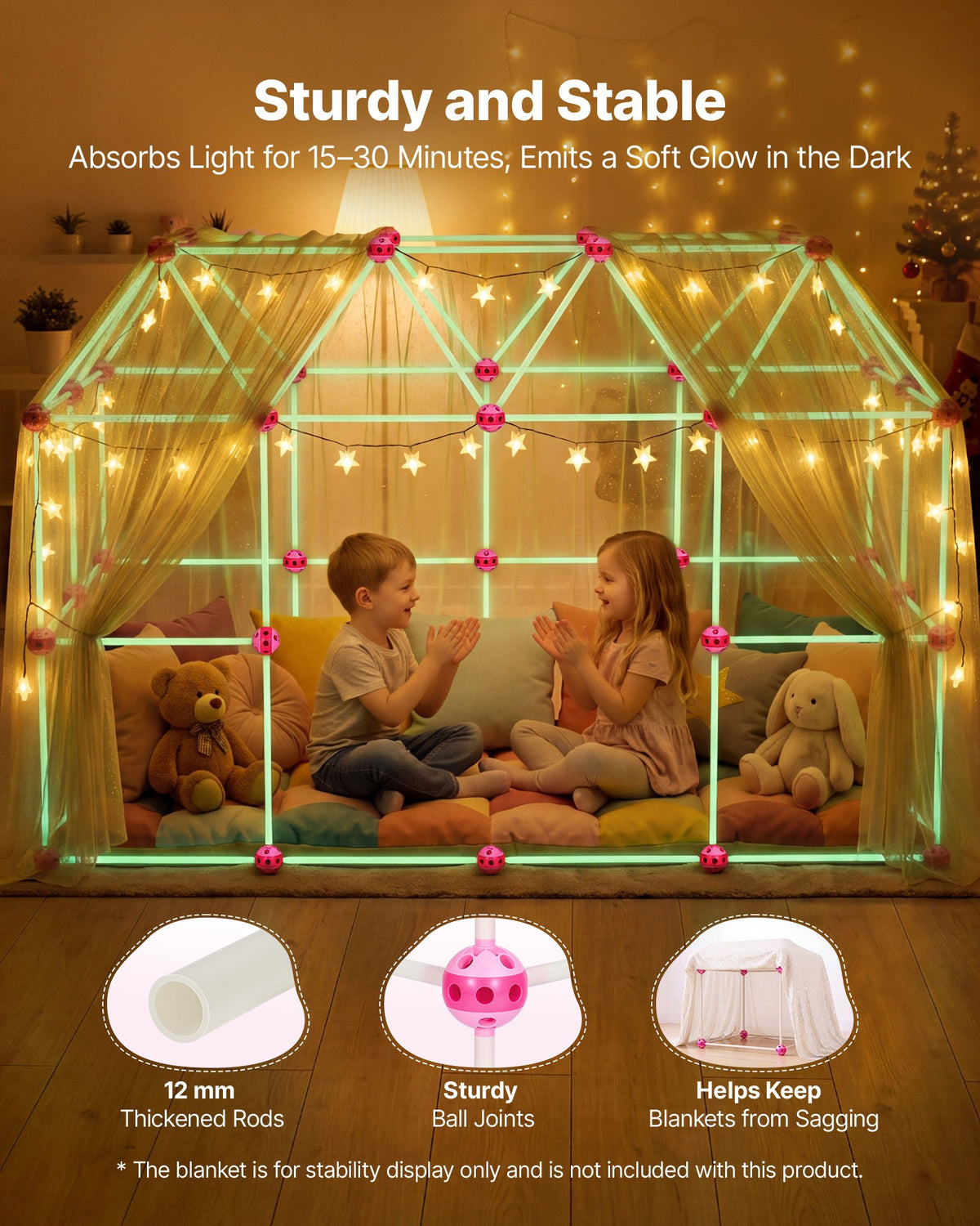 VEVOR Glow-in-the-Dark Fort Building Kit for Kids, 140PCS STEM Builder Toys, for 4 5 6 7 8+ Year Old Boys Girls, Upgraded Balls, Ring & Ball Toss, Educational Activity Indoor Outdoor Play, Storage Bag - BLJZTJCZKSL112RJ0001V0 - view 5