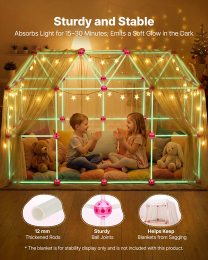 VEVOR Glow-in-the-Dark Fort Building Kit for Kids, 140PCS STEM Builder Toys, for 4 5 6 7 8+ Year Old Boys Girls, Upgraded Balls, Ring & Ball Toss, Educational Activity Indoor Outdoor Play, Storage Bag - BLJZTJCZKSL112RJ0001V0 - view 5