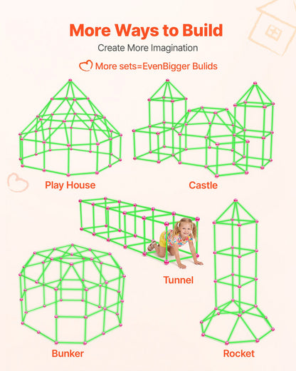 VEVOR Glow-in-the-Dark Fort Building Kit for Kids, 140PCS STEM Builder Toys, for 4 5 6 7 8+ Year Old Boys Girls, Upgraded Balls, Ring & Ball Toss, Educational Activity Indoor Outdoor Play, Storage Bag - BLJZTJCZKSL112RJ0001V0 - view 7
