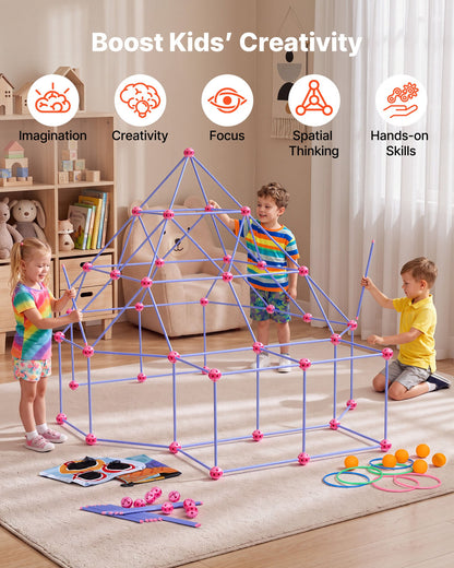 VEVOR Fort Building Kit for Kids, 140 PCS Creative STEM Construction Toys, for 4 5 6 7 8+ Year Old Boys Girls, Upgraded Balls, Ring & Ball Toss, Educational Activity, Indoor Outdoor Play, Storage Bag - BLJZTJCZKSL13G69M001V0 - view 6