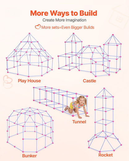 VEVOR Fort Building Kit for Kids, 140 PCS Creative STEM Construction Toys, for 4 5 6 7 8+ Year Old Boys Girls, Upgraded Balls, Ring & Ball Toss, Educational Activity, Indoor Outdoor Play, Storage Bag - BLJZTJCZKSL13G69M001V0 - view 7